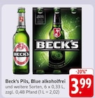 EDEKA Limburg - Pils, Blue alkoholfrei Angebot im Prospekt Pils, Blue alkoholfrei bei EDEKA im Limburg Prospekt für 3,99 €