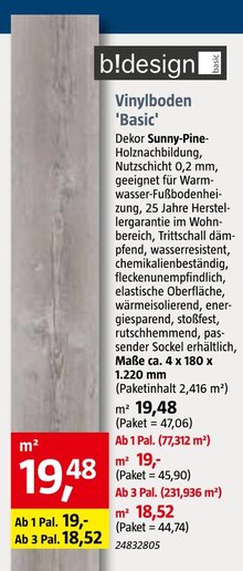 BAUHAUS Dingolfing - Vinylboden 'Basic' Vinylboden 'Basic' Angebot bei BAUHAUS Dingolfing im Prospekt "Handzettel KW 45"