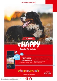 Catalogue Médor et Compagnie avec 4 pages de promos Prospectus Médor et Compagnie, "Les offres #HAPPY pour lui faire plaisir !", pages, 24/05/2023 - 10/06/2023