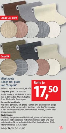 BAUHAUS Ulm - Vliestapete 'Längs Uni glatt' und 'Graphik' Vliestapete 'Längs Uni glatt' und 'Graphik' Angebot bei BAUHAUS Ulm im Prospekt "Handzettel KW 36"