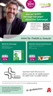 mea - meine apotheke Prospekt der Woche "Unsere November-Angebote" Seite 1, 01.11.2025 bis 30.11.2025 für Sulzbach Aktueller mea - meine apotheke Prospekt "Unsere November-Angebote" Seite 1 von 4 Seiten für Sulzbach