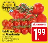 Mini-Rispen- oder Rispentomaten im Angebot bei EDEKA in Rosenheim Mini-Rispen- oder Rispentomaten Angebote bei EDEKA Rosenheim für 1,99 €