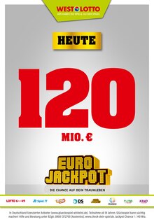 Aktueller Westlotto Prospekt "Heute 120 Mio. €" Seite 1 von 3 Seiten für Dortmund