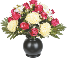 Le vase de chrysanthèmes, roses et lys à Centrakor dans Flaine Le vase de chrysanthèmes, roses et lys à Centrakor dans Flaine