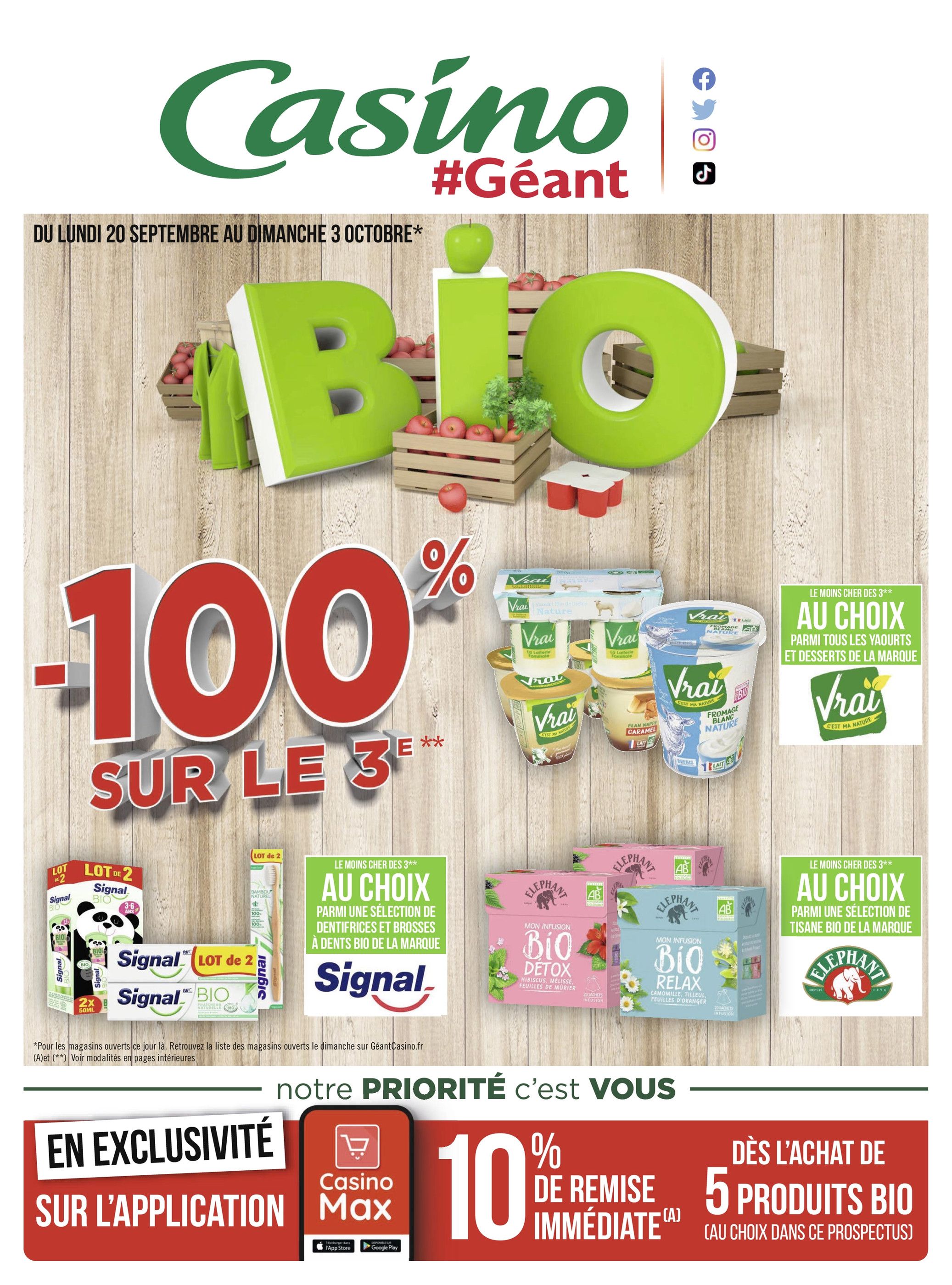 Catalogue Géant Casino à Nice, avec 44 pages Prospectus Géant Casino à Nice, "Bio", 44 pages, 20/09/2021 - 03/10/2021