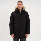 Parka à capuche fausse fourrure noir homme - La Halle à Montreuil Parka à capuche fausse fourrure noir homme en promo chez La Halle Montreuil à 44,99 €