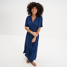Robe longue col tunisien manches courtes bleu marine femme à 18,19 € dans le catalogue La Halle