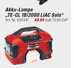 Akku-Lampe „TE-CL 18/2000 LiAC Solo“ im toom Baumarkt Prospekt Akku-Lampe „TE-CL 18/2000 LiAC Solo“ von Einhell im aktuellen toom Baumarkt Prospekt für 69,99 €