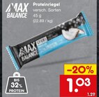 Proteinprodukte im Netto Marken-Discount Prospekt Proteinriegel von MAX BALANCE im aktuellen Netto Marken-Discount Prospekt für 1,03 €