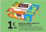 Compotes Pommes Abricots - Charles et Alice - E.Leclerc Compotes Pommes Abricots - Charles et Alice à 1,39 € dans le catalogue E.Leclerc