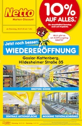 Netto Marken-Discount Prospekt für Goslar mit 6 Seiten Netto Marken-Discount Prospekt für Goslar: "Wiedereröffnung - 10% auf ALLES", 6 Seiten, 08.07.2025 - 12.07.2025