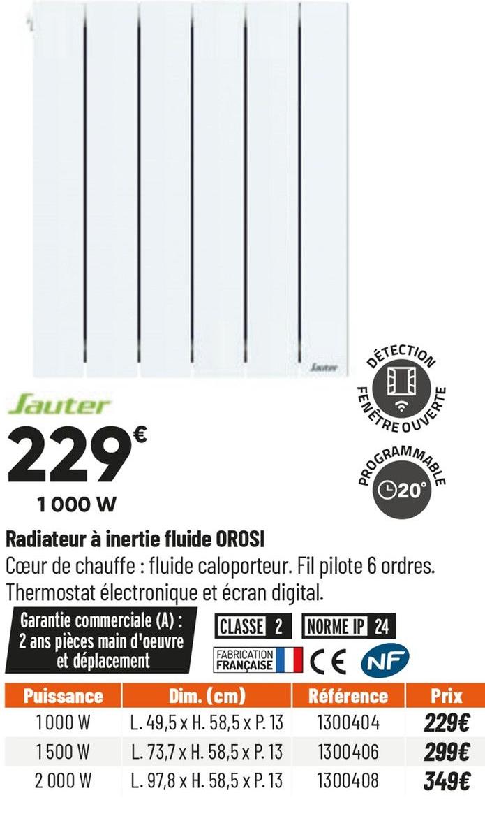 Bricorama Ville-la-Grand - Radiateur à inertie fluide OROSI Promo Radiateur à inertie fluide OROSI dans le catalogue Bricorama Chauffage à Ville-la-Grand