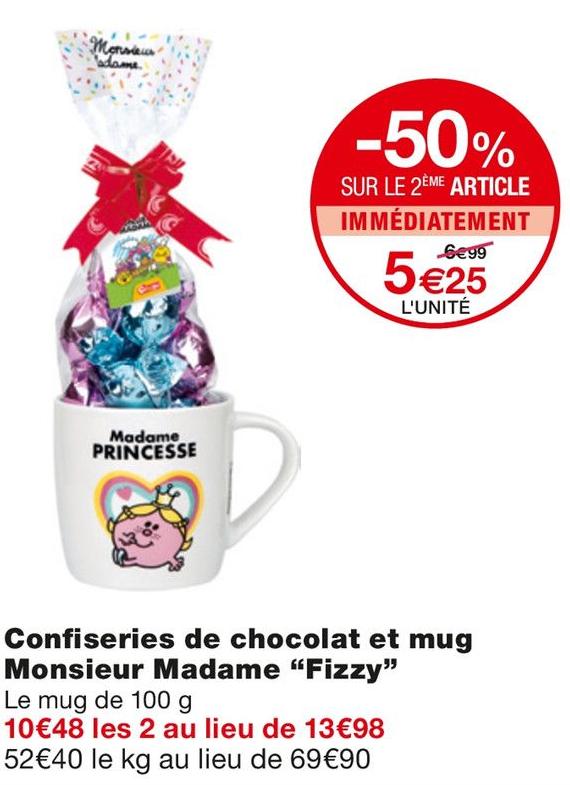 Monoprix Courbevoie - Confiseries de chocolat et mug Monsieur Madame Promo Confiseries de chocolat et mug Monsieur Madame dans le catalogue Monoprix -20% sur le 2ème produit à Courbevoie