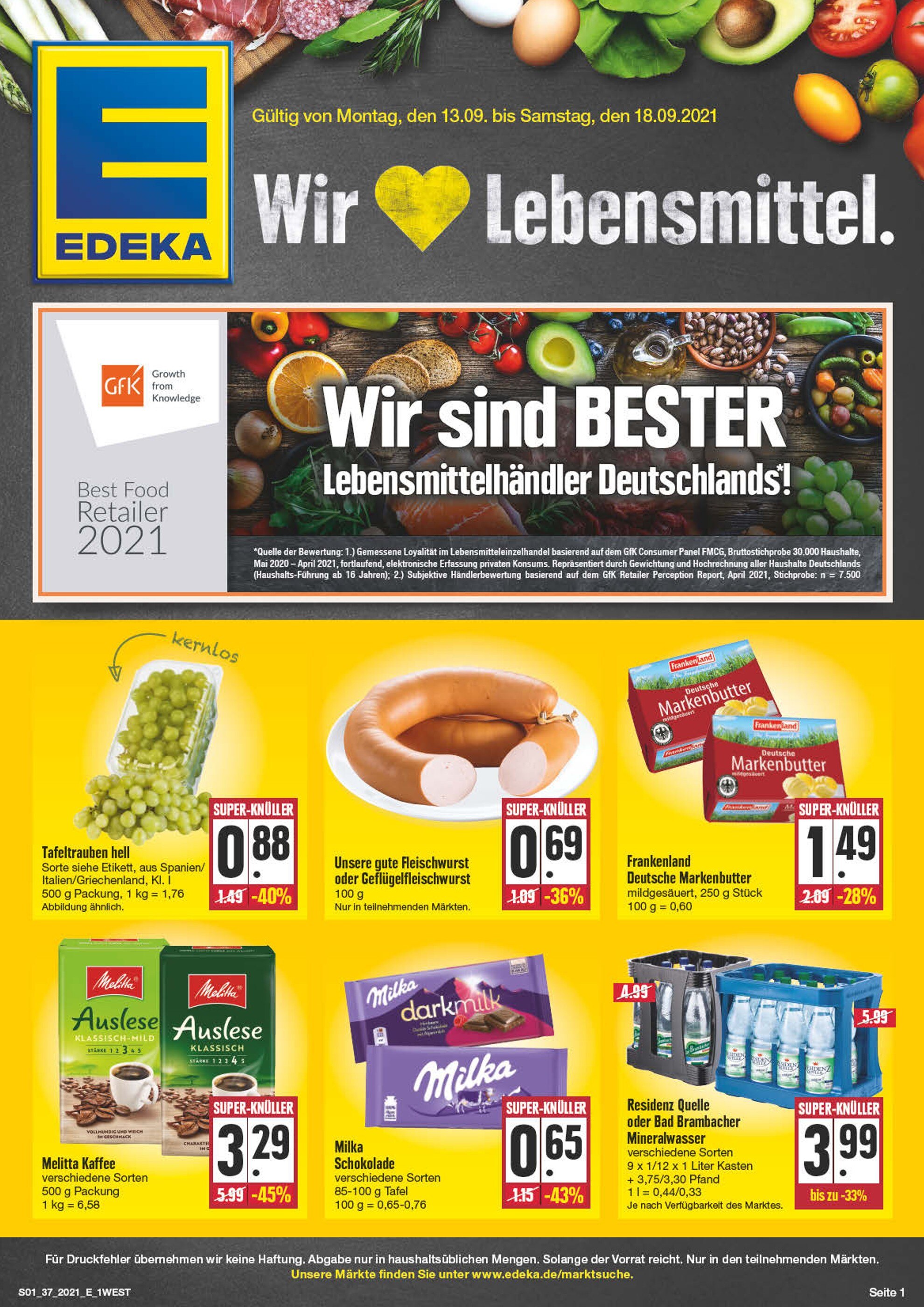 EDEKA Prospekt für Weihenzell mit 36 Seiten EDEKA Prospekt für Weihenzell: "Wir lieben Lebensmittel!", 36 Seiten, 13.09.2021 - 18.09.2021
