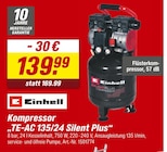 Kompressor TE-AC 135/24 Silent Plus im toom Baumarkt Prospekt Kompressor TE-AC 135/24 Silent Plus von Einhell im aktuellen toom Baumarkt Prospekt für 139,99 €
