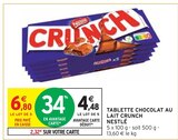 Tablette chocolat au lait Crunch - Nestlé - Intermarché à Vallauris Tablette chocolat au lait Crunch - Nestlé en promo chez Intermarché Vallauris à 4,48 €