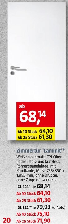 BAUHAUS Münster - Zimmertür 'Laminit' 'GL 223' oder GL 222' Zimmertür 'Laminit' 'GL 223' oder GL 222' Angebot bei BAUHAUS Münster im Prospekt "Handzettel KW 32"