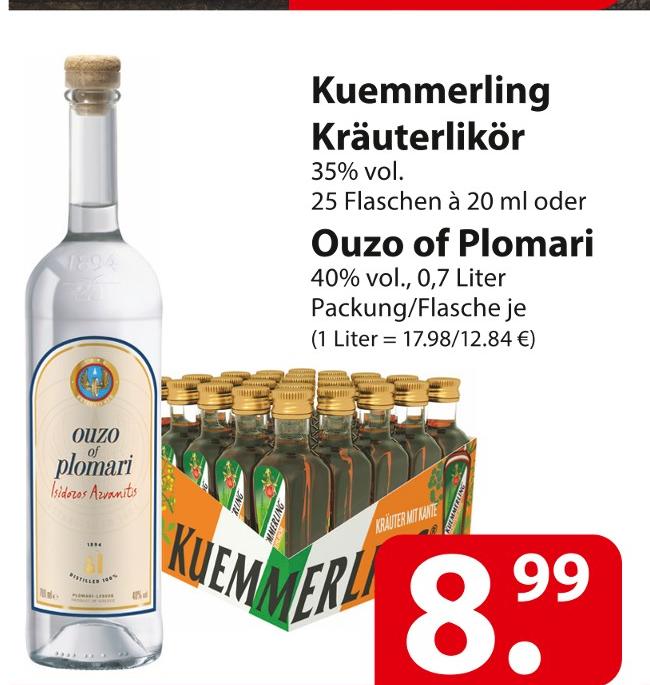 famila Nordost Essen - Kuemmerling Kräuterlikör oder Ouzo of Plomari Kuemmerling Kräuterlikör oder Ouzo of Plomari Angebot bei famila Nordost Essen im Prospekt besser als gut!
