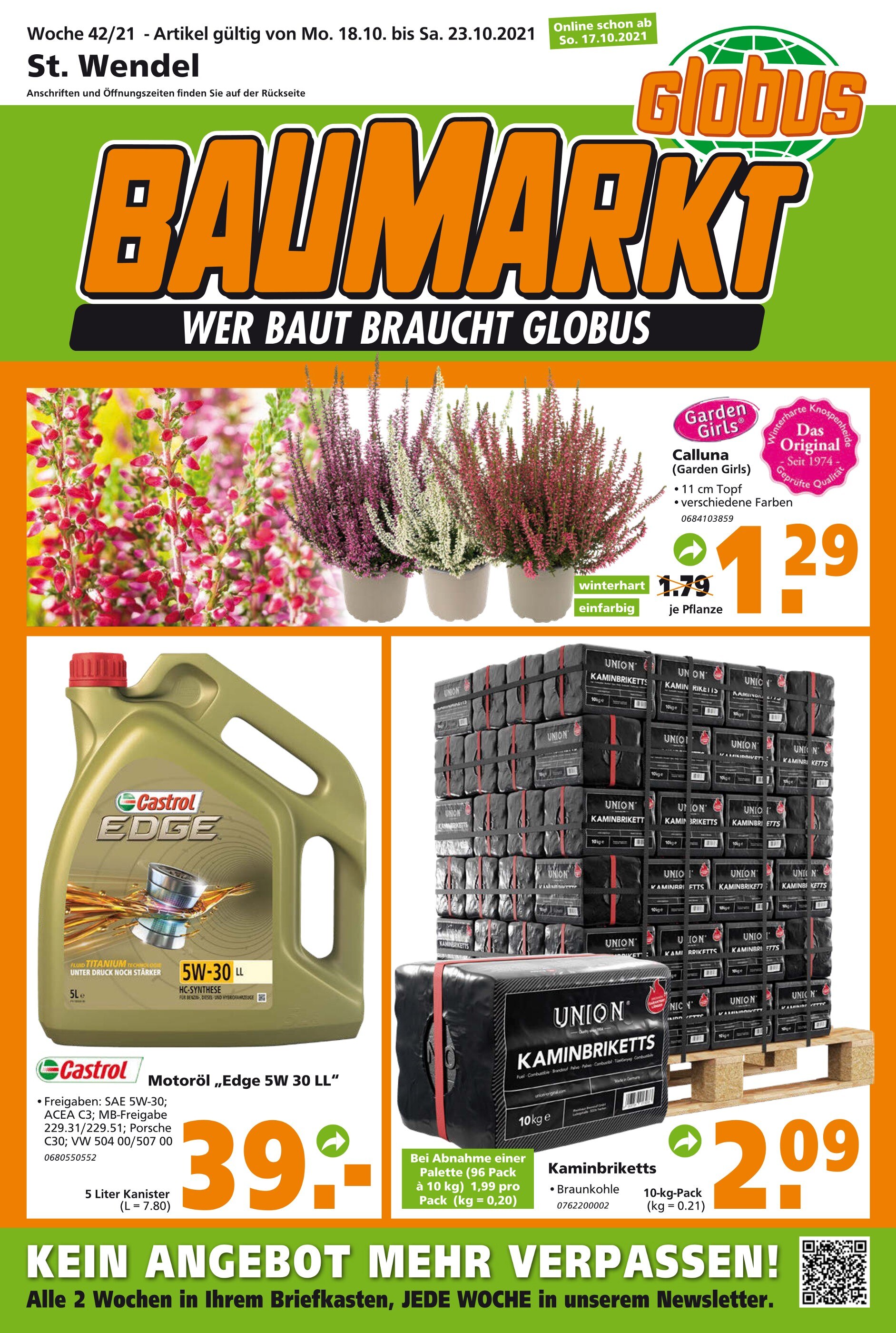 Globus-Baumarkt Prospekt für Heidehof mit 20 Seiten Globus-Baumarkt Prospekt für Heidehof: "WER BAUT BRAUCHT GLOBUS", 20 Seiten, 17.10.2021 - 23.10.2021