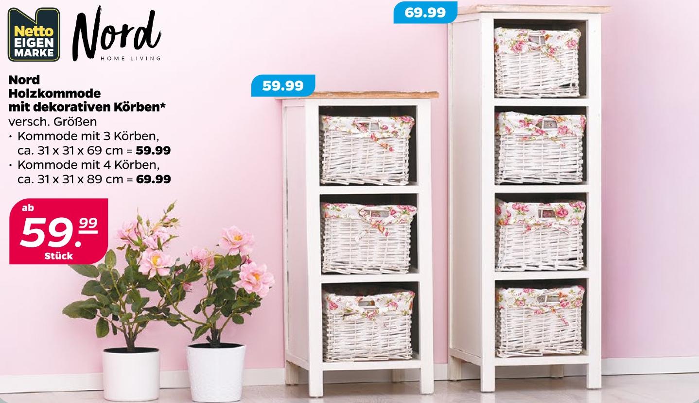 Nord Holzkommode mit dekorativen Körben