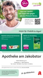 mea - meine apotheke Apotheken Prospekt der aktuellen Woche mit 4 Seiten, gültig von 01.08.2026 bis 31.08.2026, in Weimar und Umgebung Aktueller mea - meine apotheke Apotheken Prospekt in Weimar und Umgebung, "Unsere August-Angebote" mit 4 Seiten, 01.08.2026 - 31.08.2026