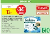 Serviettes hygiéniques dermo-sensitives ultra avec ailettes super+ x12 - Tadam dans le catalogue Intermarché