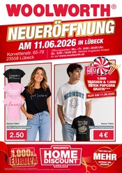 Woolworth Discounter Prospekt der aktuellen Woche mit 8 Seiten, gültig von 11.06.2026 bis 11.06.2026, in Ratekau und Umgebung Aktueller Woolworth Discounter Prospekt in Ratekau und Umgebung, "NEUERÖFFNUNG IN LÜBECK" mit 8 Seiten, 11.06.2026 - 11.06.2026