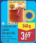 Jamón Serrano XXL im Angebot bei ALDI Nord in Osnabrück Jamón Serrano XXL Angebote von TESOROS DEL SUR bei ALDI Nord Osnabrück für 3,69 €