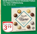 Schwarze Herren Schokolade Pralinen oder Tiamo Trüffelmischung Angebote von Sarotti bei GLOBUS Saarbrücken für 3,19 €