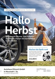 Volkswagen Prospekt "Herbst in Sicht", 1 Seite, 01.09.2023 - 01.09.2023 Aktueller Volkswagen Prospekt, "Herbst in Sicht", mit Angeboten der Woche, gültig von 01.09.2023 bis 01.09.2023