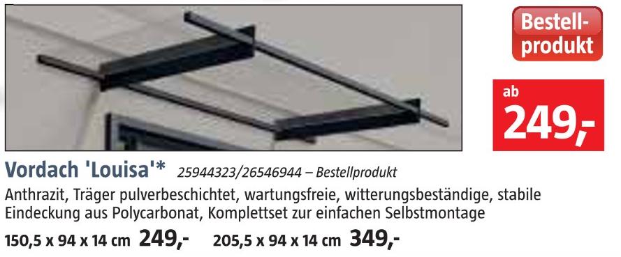 BAUHAUS Nürnberg - Vordach 'Louisa' Vordach 'Louisa' Angebot bei BAUHAUS Nürnberg im Prospekt Handzettel KW 36