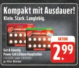Power Cell Lithium Knopfzellen CR2025 Angebote von Gut & Günstig bei E center Coburg für 2,99 €
