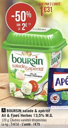 Géant Casino Saint-Michel-sur-Orge - BOURSIN salade & apéritif Ail & Fines Herbes 13,5% M.G. Promo BOURSIN salade & apéritif Ail & Fines Herbes 13,5% M.G. dans le catalogue Géant Casino Un trésor d'anniv' à Saint-Michel-sur-Orge